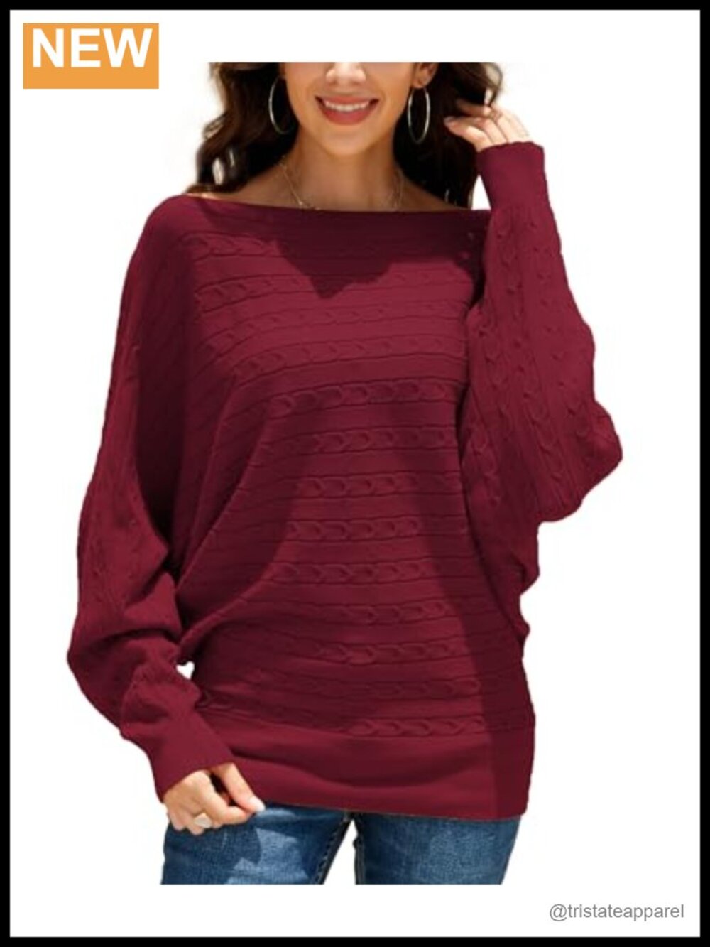Women's Oversized Batwing Dolman Cable Knit Pullover Sweater - High Stretch